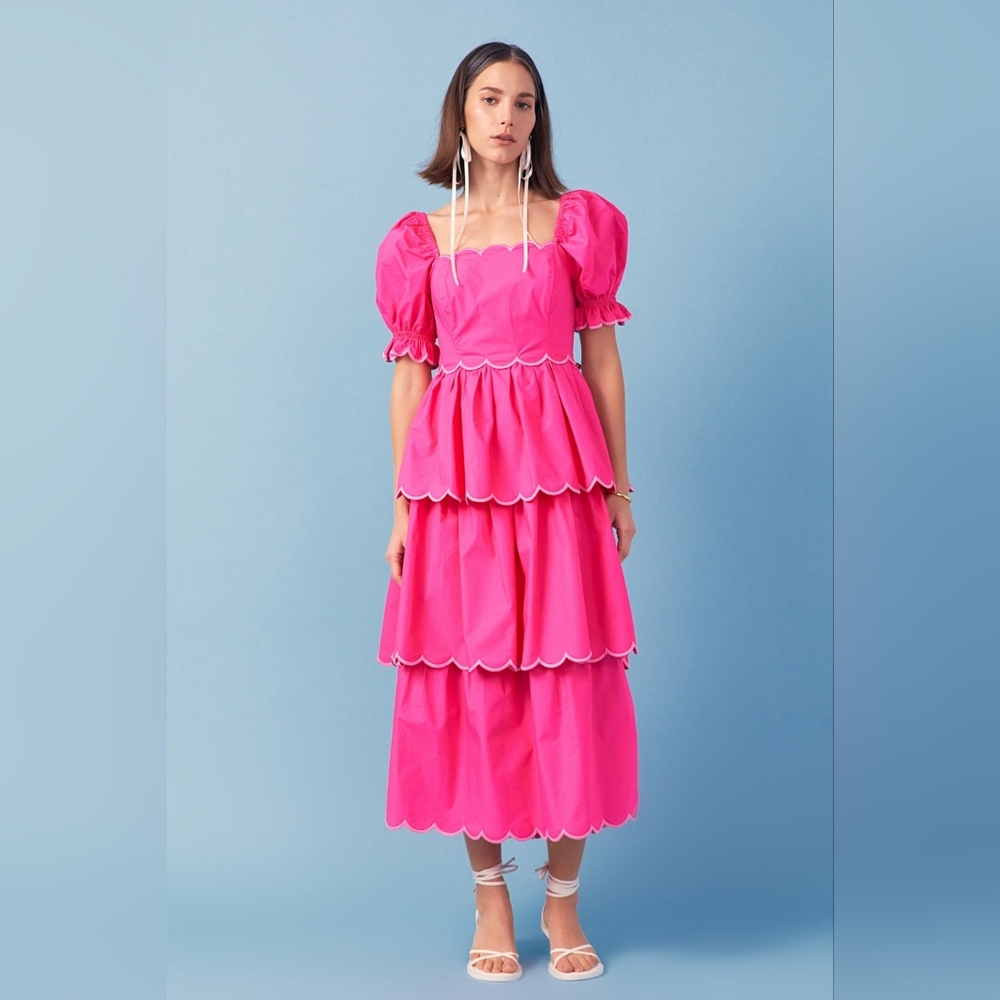 NWT Anthropologie English Factory Tiered Dress in Pink - M